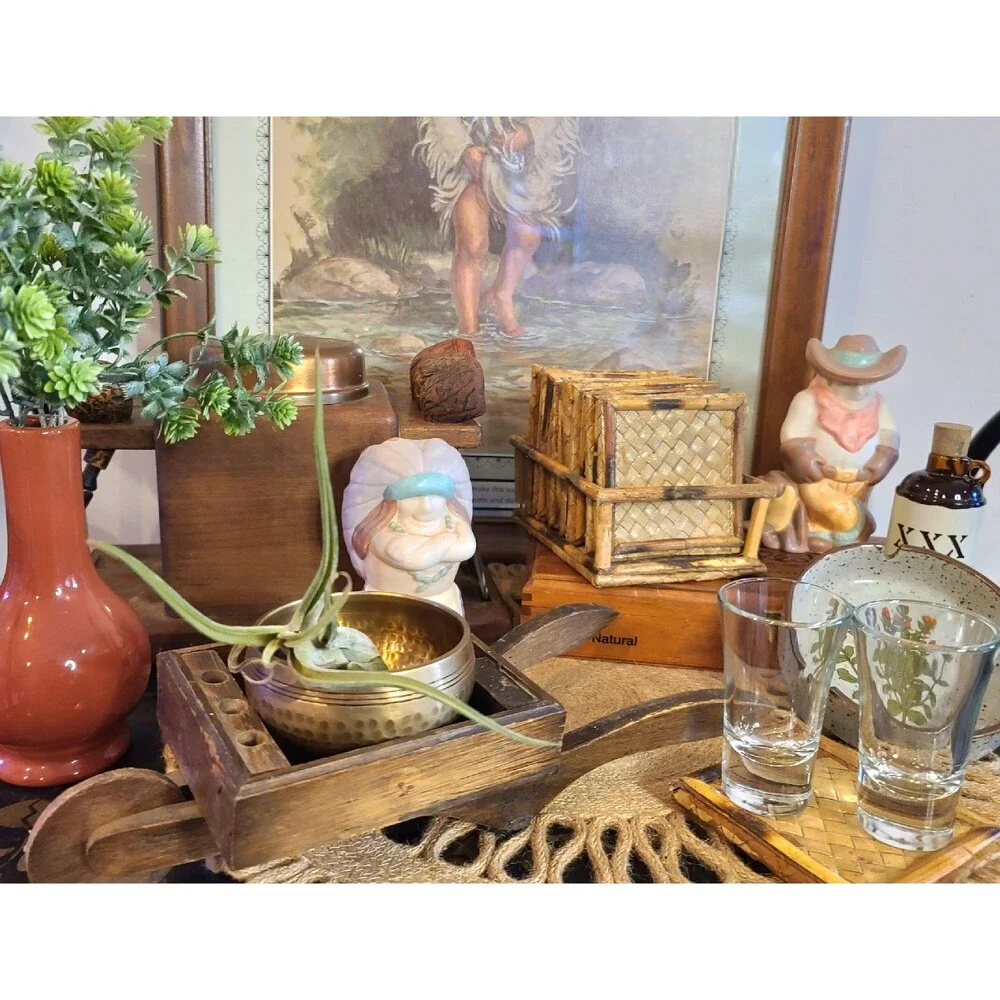 Rare Vintage 1980s TREASURE CRAFT Cowboy And Indian Chief Salt And Pepper Shaker